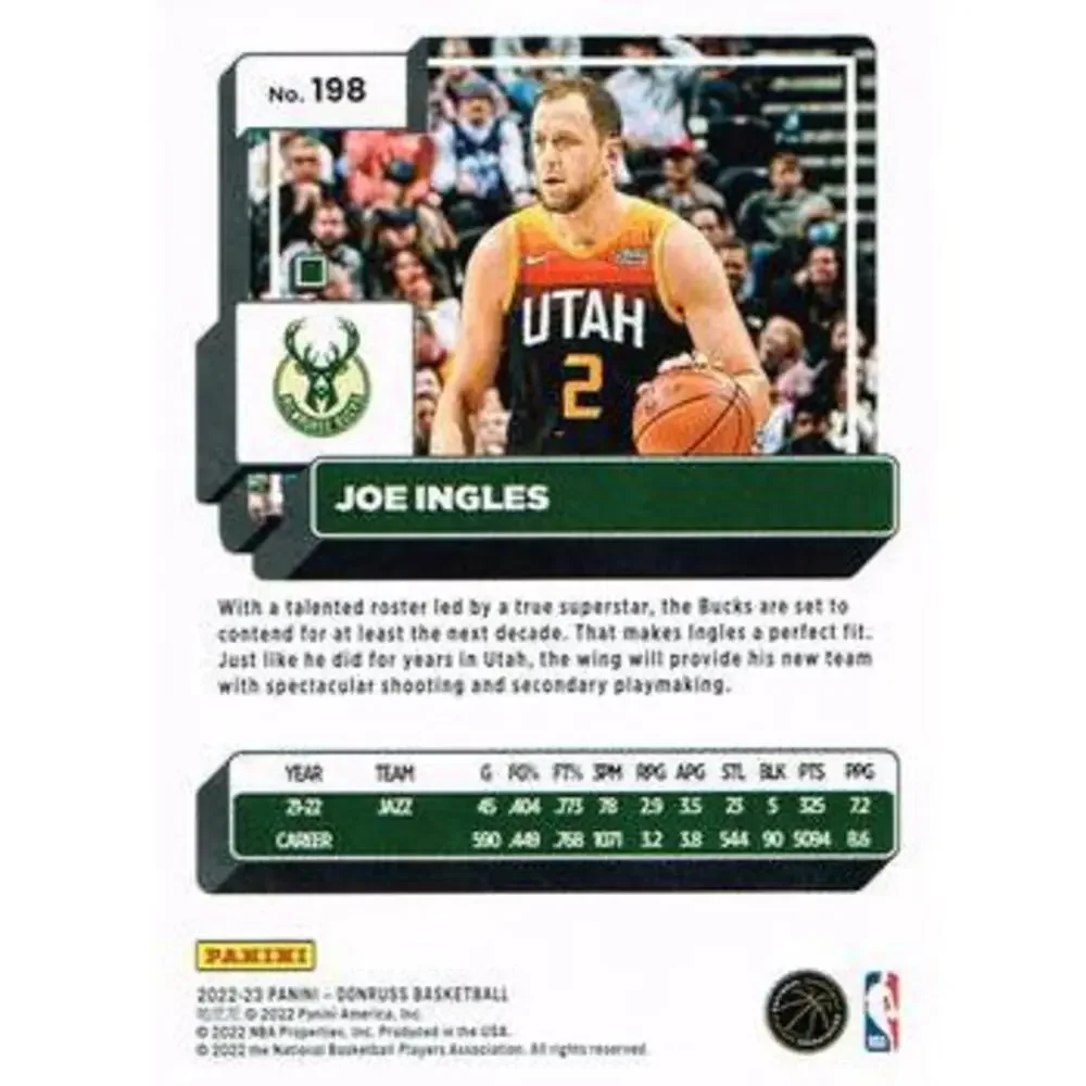 2022-23 Panini Donruss Joe Ingles #198 Milwaukee Bucks